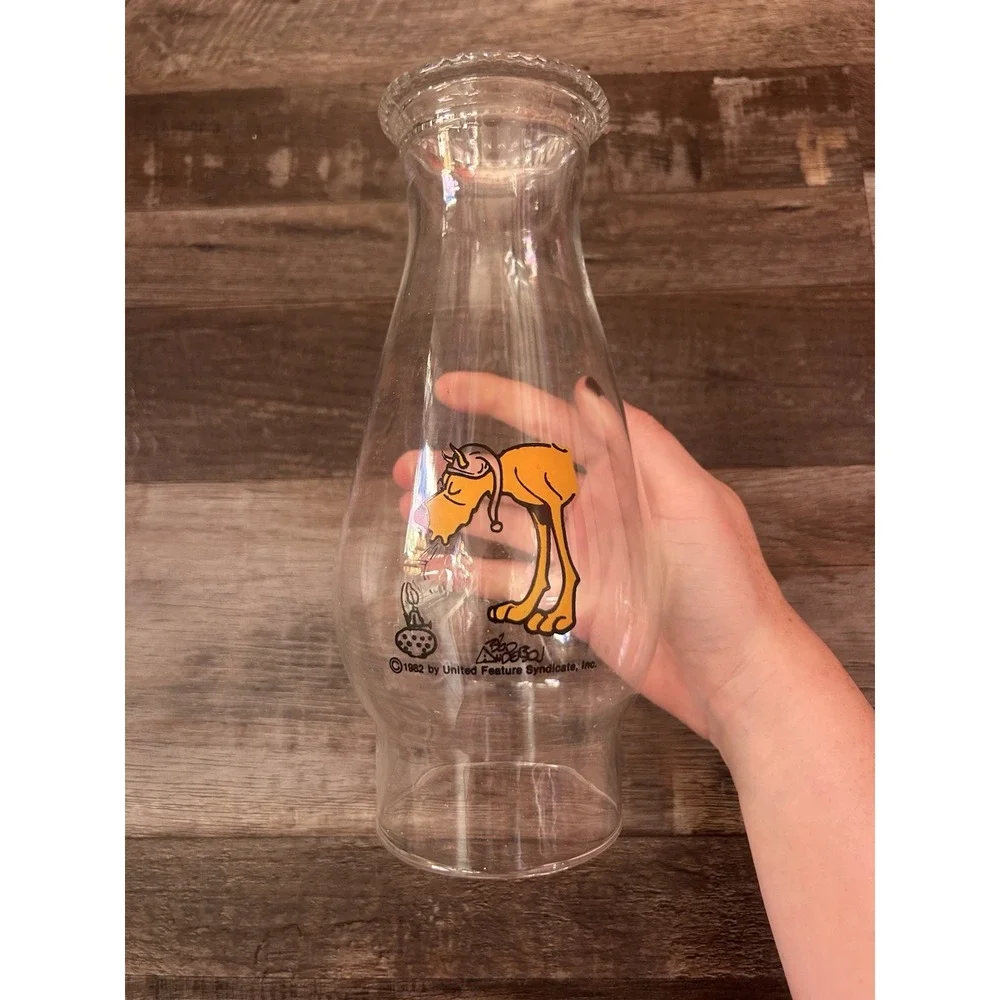 Vintage Garfield 1982 Clear Glass Carafe 16 oz Beaded Rim Cartoon Graphic